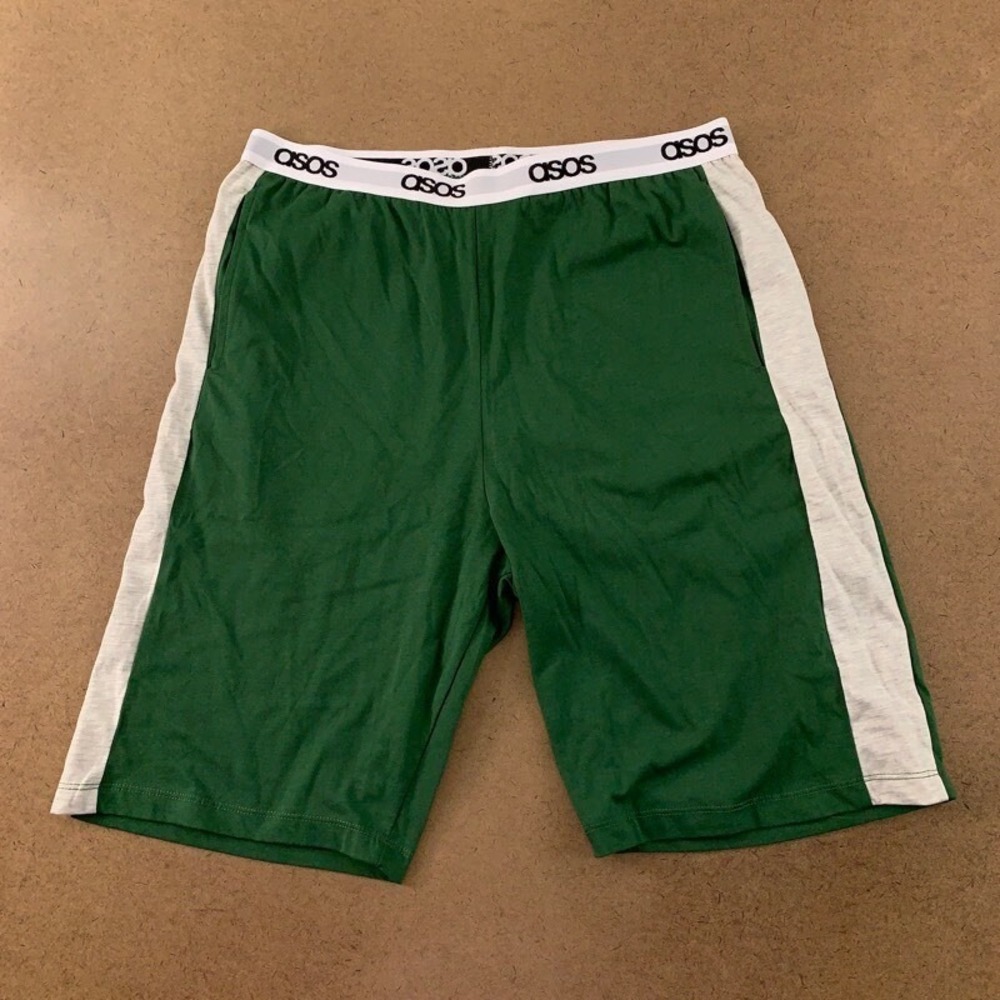 Asos Mens Jersey Shorts Green White Color Block Flat Front Pockets M New
